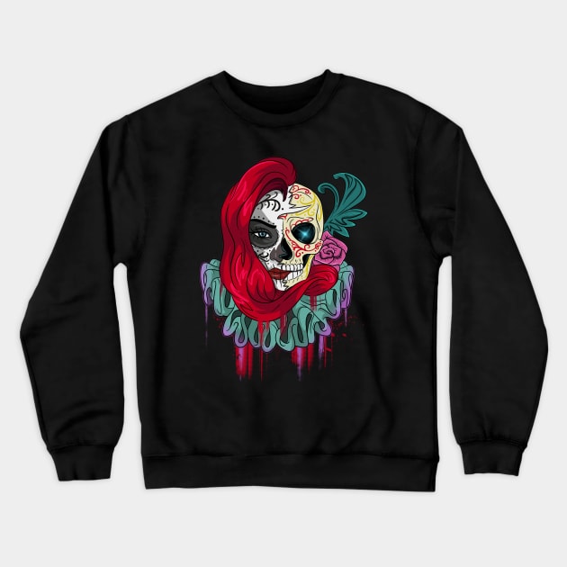 Horror Circus Clown Jester Skull Crewneck Sweatshirt by Trendy Black Sheep